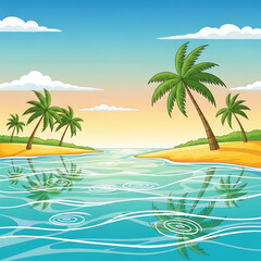 Obraz premium Tropical Island Scene with Palm Trees and Calm Sea