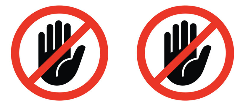 Do not enter prohibition sign with hand stop symbol and no entry restriction icon, flat vector illustration on transparent background, perfect for security 