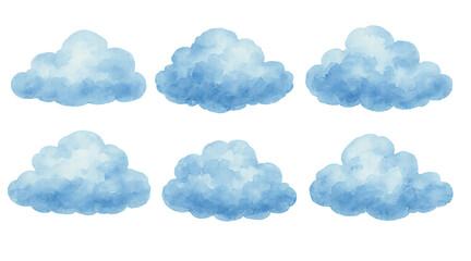 Fototapeta premium Png watercolor clouds isolated on transparent background. concept of sky illustration, artistic weather elements, soft blue cloud shapes, dreamy design.