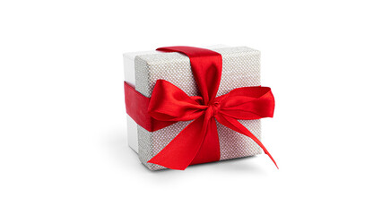 Gift box with red ribbon isolated on white background. High quality photo