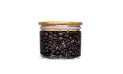 Coffee beans in glass jar isolated on whie background. High quality photo