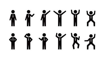 Pictogram of a human figure, set of various poses of a businessman wearing a tie