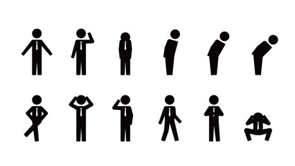 Pictogram of a human figure, set of various poses of a businessman wearing a tie
