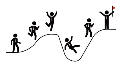 Pictogram human figure, set of poses of a businessman wearing a tie on his way to success