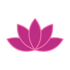 Pink lotus flower icon vector. Flat magenta plant symbol with outline. Abstract logo for spa, yoga, beauty salon, luxury cosmetics and wellness. Feminine blooming decorative element for relaxation.