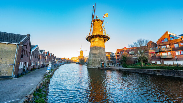 View of the historical windmills of Schiedam, South Holland Province, Netherlands