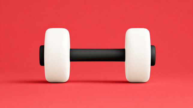 Minimalist black and white dumbbell on red background