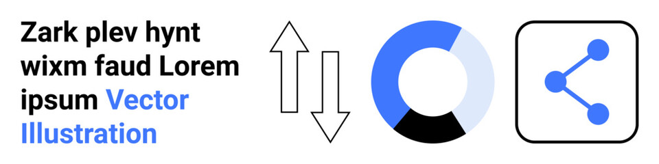 Data sharing, analytics, connectivity, growth visualization, optimization, digital tools. Arrows, pie chart and share icon connectivity and data sharing. Data sharing and analytics concept