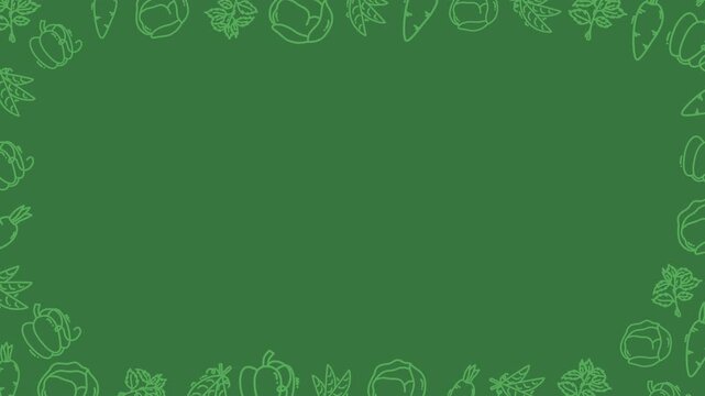 vegetable seamless Looping animation of abstract carrot cabbage bell peppers edamame celery in clean line art style