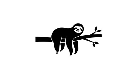 Cute Sloth Climbing Tree Branch in Black and White Illustration