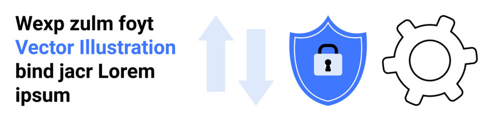 Data security, system integration, cybersecurity, technology processes, information exchange, protection mechanisms. Blue shield with lock, arrows and gear icons. Data security and system
