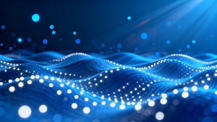 Abstract blue wave pattern with glowing particles and light effects