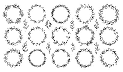 Hand Drawn Botanical Wreath and Floral Elements Vector Set