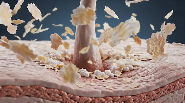 Medical Animation of Hair Follicle and Skin Layers Illustration on Dark Blue Background Showing Anatomical Structure