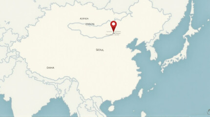 Obraz premium Map of East Asia with location marker near Seoul