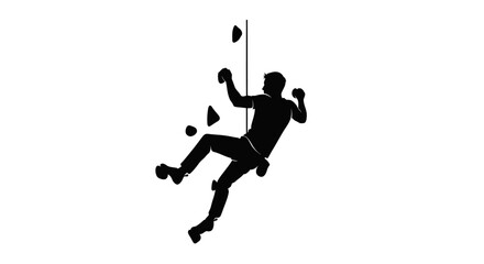 Silhouette of a Rock Climber Clinging to a Vertical Wall