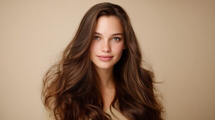 Naklejka premium high key beauty portrait with long shiny healthy hair