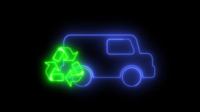 Neon light effect animation of a van icon with a recycling sign