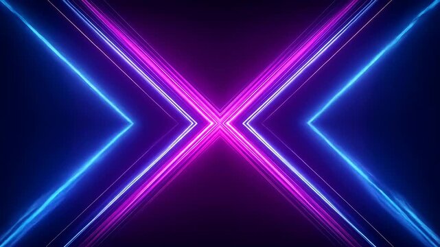 Abstract neon lines converge in an X shape against a dark background