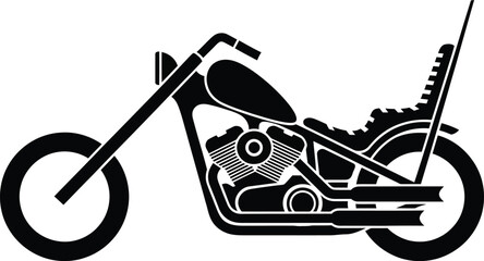 Classic American chopper motorcycle silhouette with extended front forks and a tall sissy bar. © Vhya