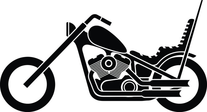 Classic American chopper motorcycle silhouette with extended front forks and a tall sissy bar.