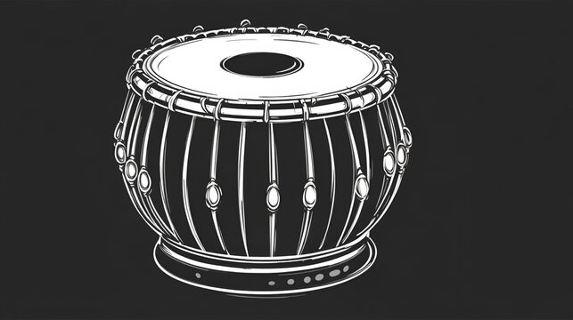 Black and white illustration of a mridangam drum