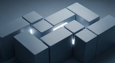 Obraz premium Modern 3D blue blocks with glowing edges in abstract geometric arrangement