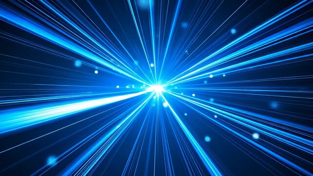 Abstract blue light rays converge at a bright central point