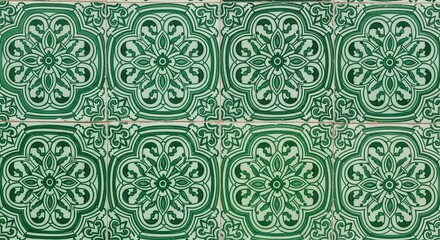 Green Floral Tile Pattern - A Vintage Portuguese Azulejo Design.