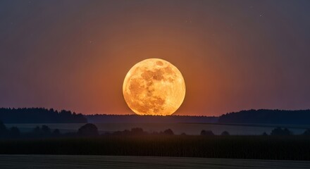 Full Moon Rising Over the Horizon - A Breathtaking Night Landscape.