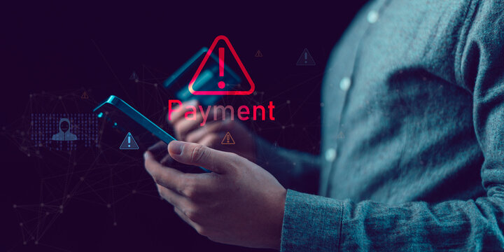 Online payment failure and warning alert concept showing mobile transaction errors, fintech security risks, digital finance problems, cyber threats, fraud detection ,unstable payment system background