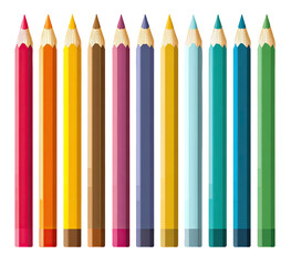 An array of colorful drawing pencils, neatly aligned, showcasing a wide spectrum of shades and hues