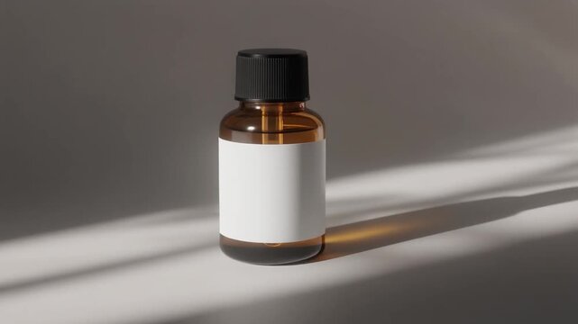 Skincare serum bottle mockup with light rays, blank label, soft glowing effect, clean background, premium beauty commercial style, 4K resolution
