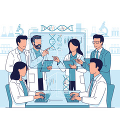 Medical researchers teamwork analyzing DNA structure in lab