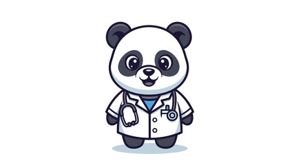Fototapeta premium Cartoon Panda Doctor Wearing White Coat Stethoscope.