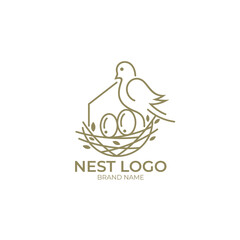Nest logo, bird's nest logo and two eggs on top