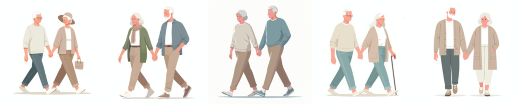 vector of a old couple walking together holding hands