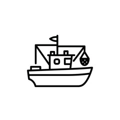 Obraz premium Minimalist Line Drawing of a Fishing Boat on Water for Maritime Theme