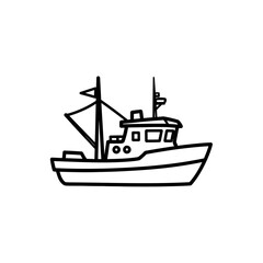 Fototapeta premium Simple Black and White Illustration of a Fishing Boat with Nautical Design