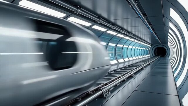 Futuristic High-Speed Train Speeding Through Modern Sci-Fi Tunnel