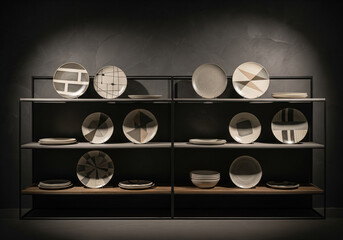 洗練されたモダンな幾何学模様が並ぶスタイリッシュなデザイン皿