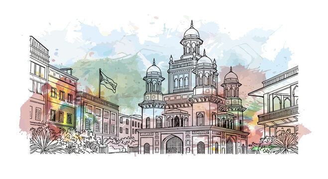 Lahore High Court Building, Pakistan: Watercolor Illustration
