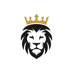 Lion Head with Crown Logo Design.