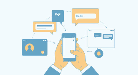 Hands Holding Smartphone with Messaging and Notification Icons