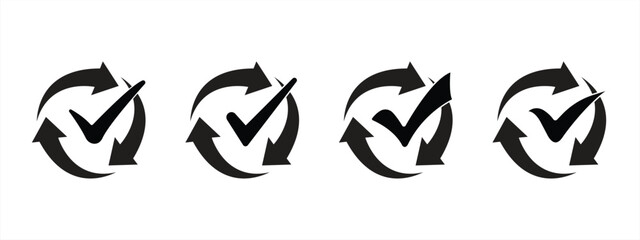 Fototapeta premium Update icon set featuring a rotating check mark and a refresh symbol. Industrial cycle concept. Vector illustration.