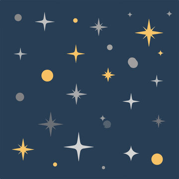 A dark blue sky filled with various sizes and colored star shapes