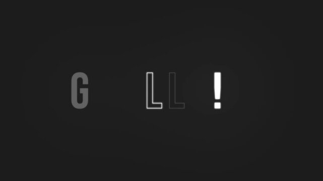 Goaldriven typography animation with bright white letters depicts the word goalll and reaching achievement, suitable for motivating content creators.