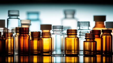 Collection of empty glass medicine bottles in varying shades