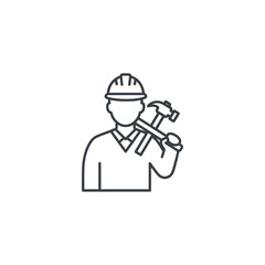 Fototapeta premium Construction Worker with Helmet Carrying Hammer and Tool on Shoulder