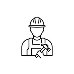 Obraz premium Construction Worker with Safety Helmet Holding Hammer in Work Site Environment